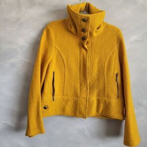Clothes By REVUE Jacket Women's XL Crop Mustard Button Snap Down Wool Moto
